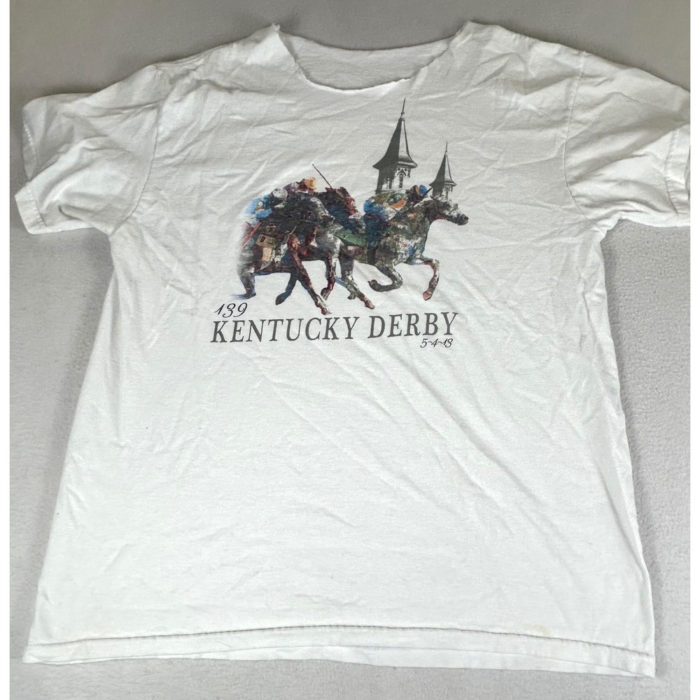 Kentucky Derby Graphic T-Shirt Women XL White Distressed Equestrian 2013